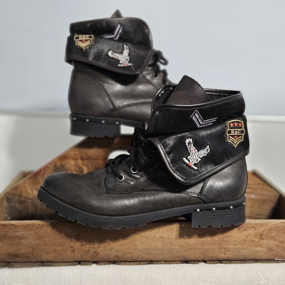 New Rock & Candy Women's Charcoal Lace-Up Ankle Combat Boots in Size 8